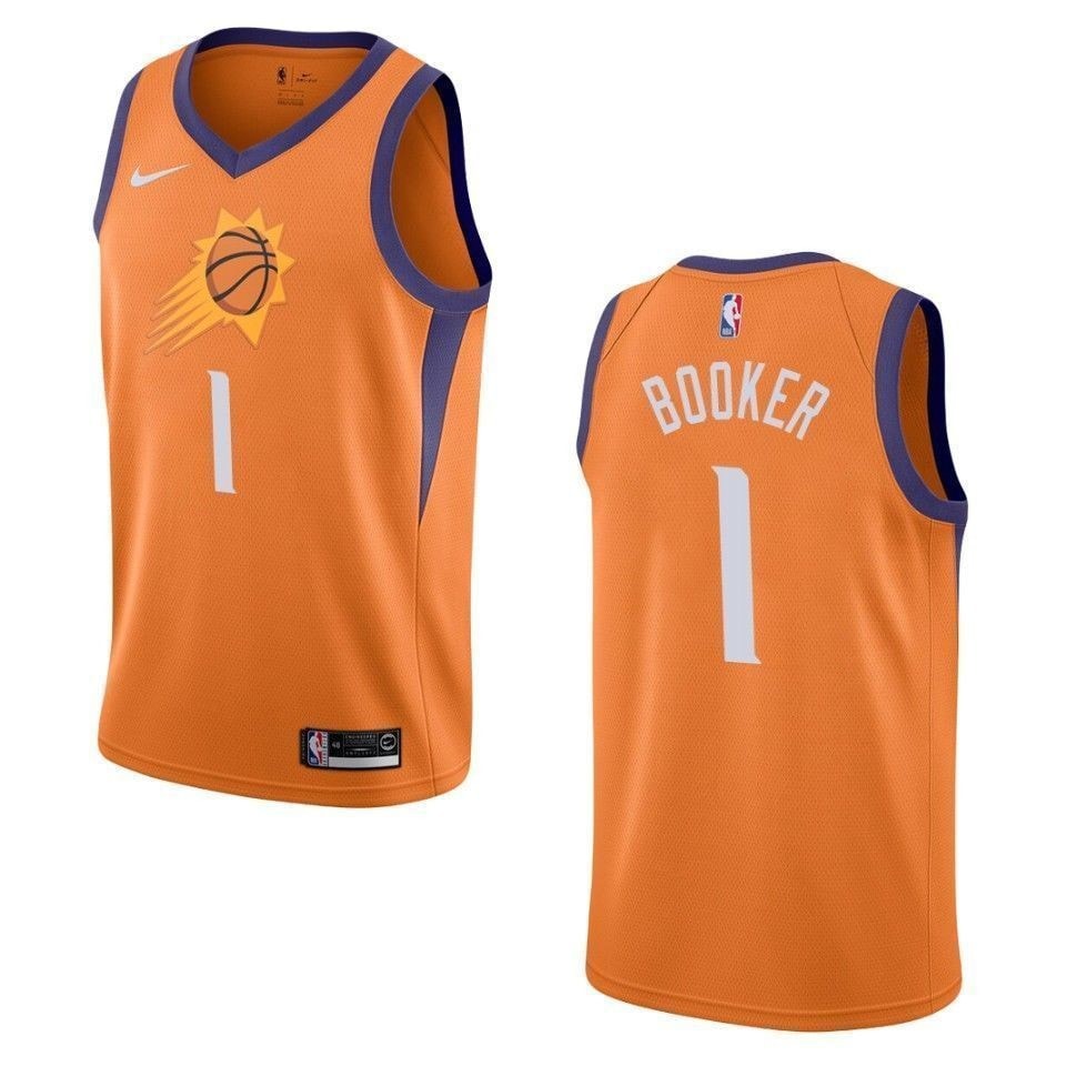 Men's Phoenix Suns Devin Booker Statement Swingman Jersey Orange Multicolor