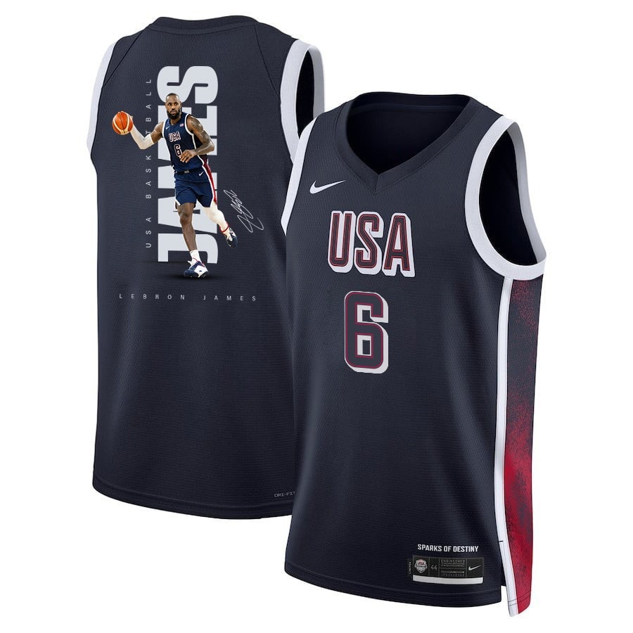 LeBron James 6 Olympic Paris 2024 USA Basketball Swingman Jersey Navy Multicolor Unisex