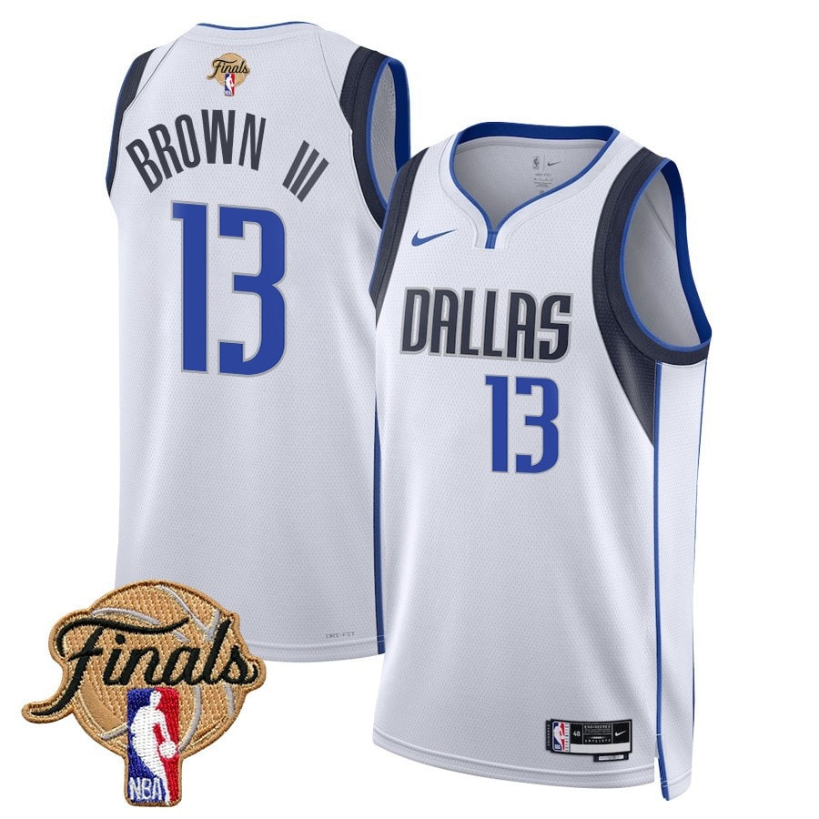 Greg Brown III 13 Dallas Mavericks 2024 Finals Patch Swingman Jersey Association Edition White
