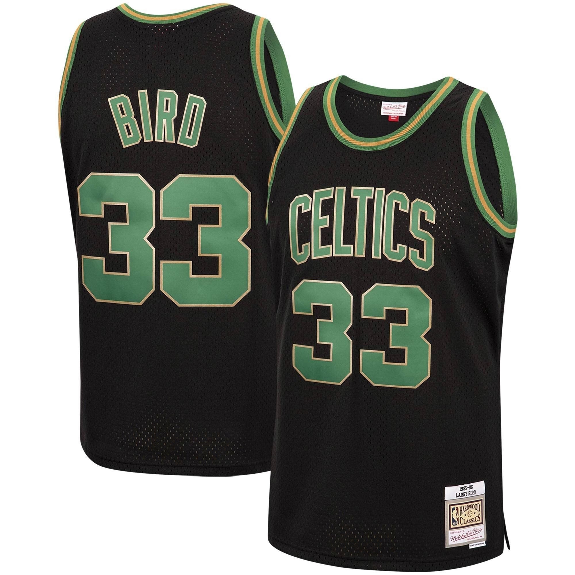 Larry Bird Boston Celtics Mitchell & Ness 1985-86 Hardwood Classics Reload Swingman Jersey Black Multicolor