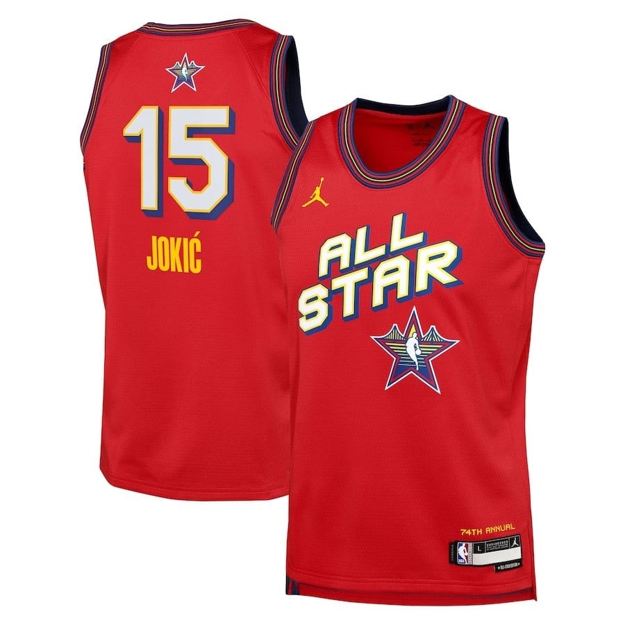 Nikola Jokic 15 NBA All Star Swingman Team Jersey Red Multicolor