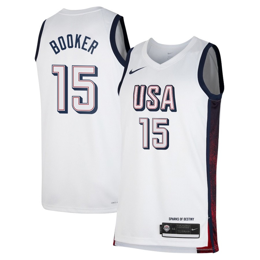 Devin Booker 15 Men's USA Basketball Unisex 2024 Swingman Player Jersey White Multicolor
