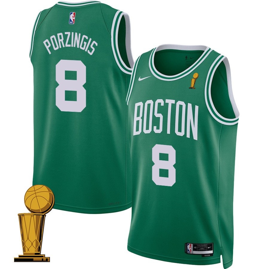 Kristaps Porzingis 8 Boston Celtics 2024 Finals Champions Jersey Icon Edition Kelly Green