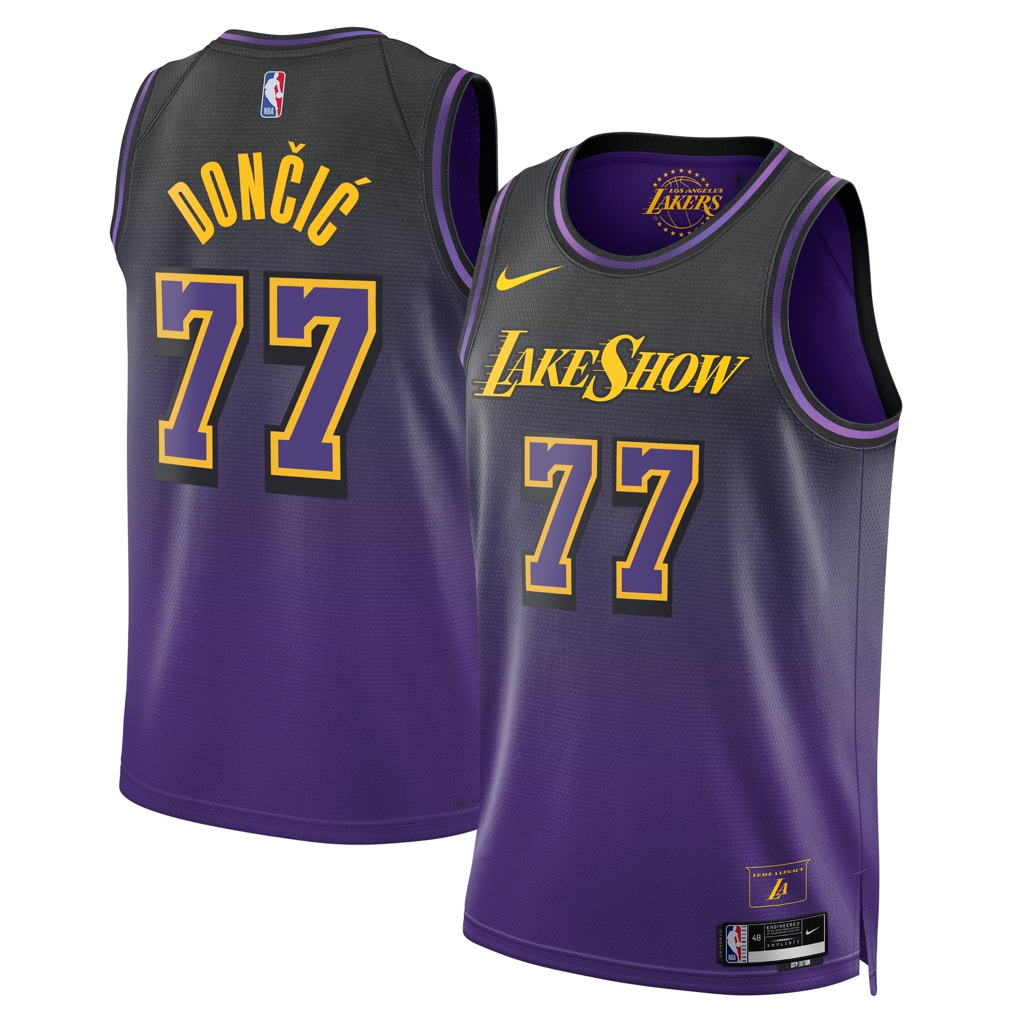 Los Angeles Lakers City Edition Swingman Jersey 2024 Purple Luka Doncic Unisex