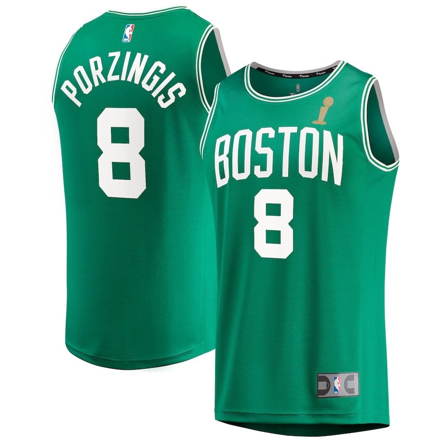 Kristaps Porzingis 8 Boston Celtics 2024 Finals Champions Jersey Kelly Green Icon Edition Unisex