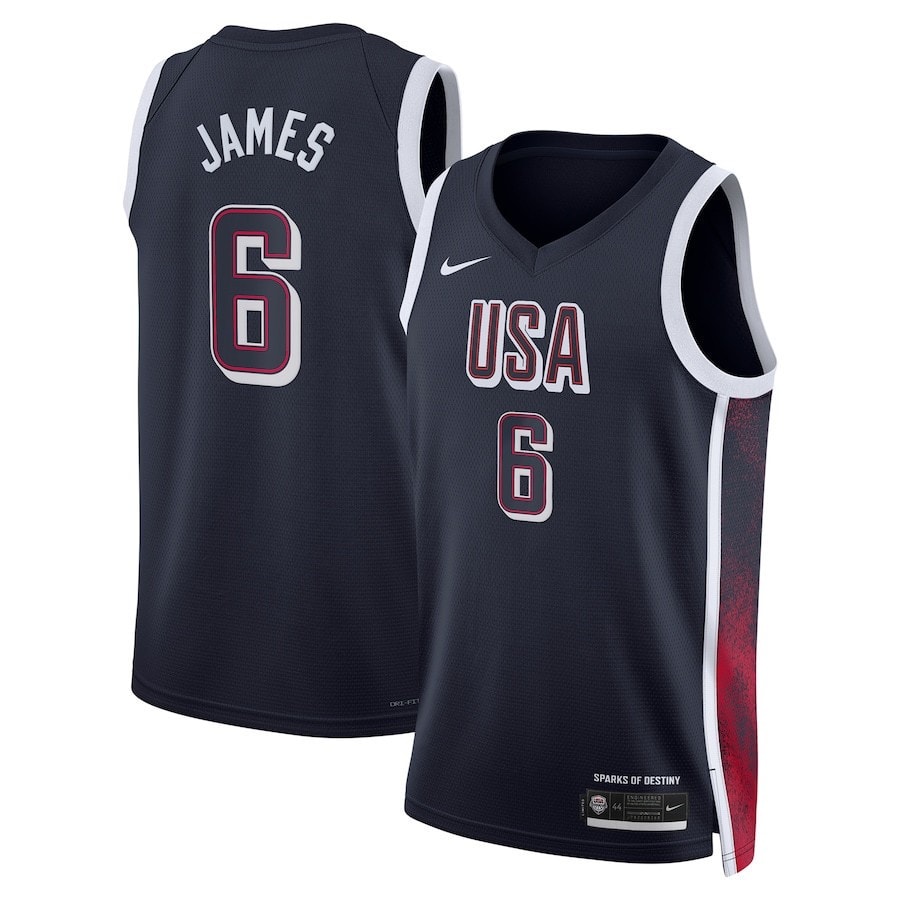 LeBron James 6 Men's USA Basketball 2024 Swingman Player Jersey Navy Multicolor Unisex
