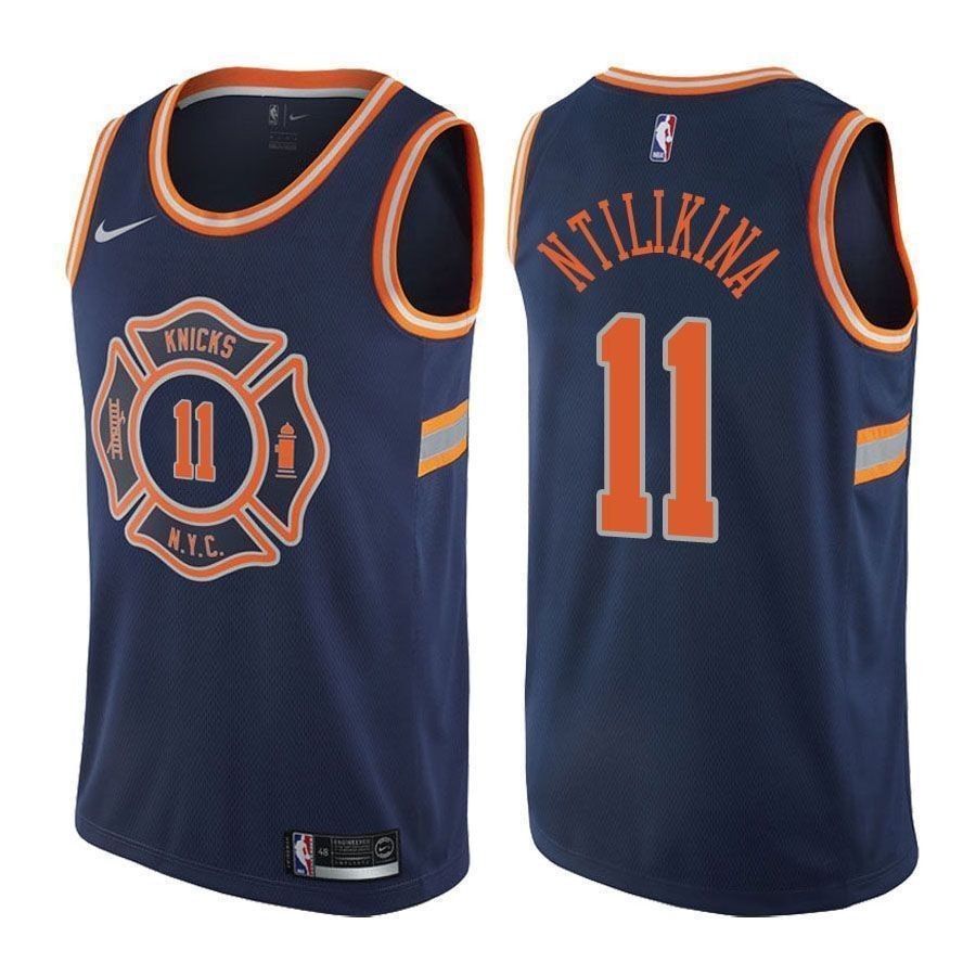 Knicks Frank Ntilikina #11 City Edition Navy Basketball Jersey Men