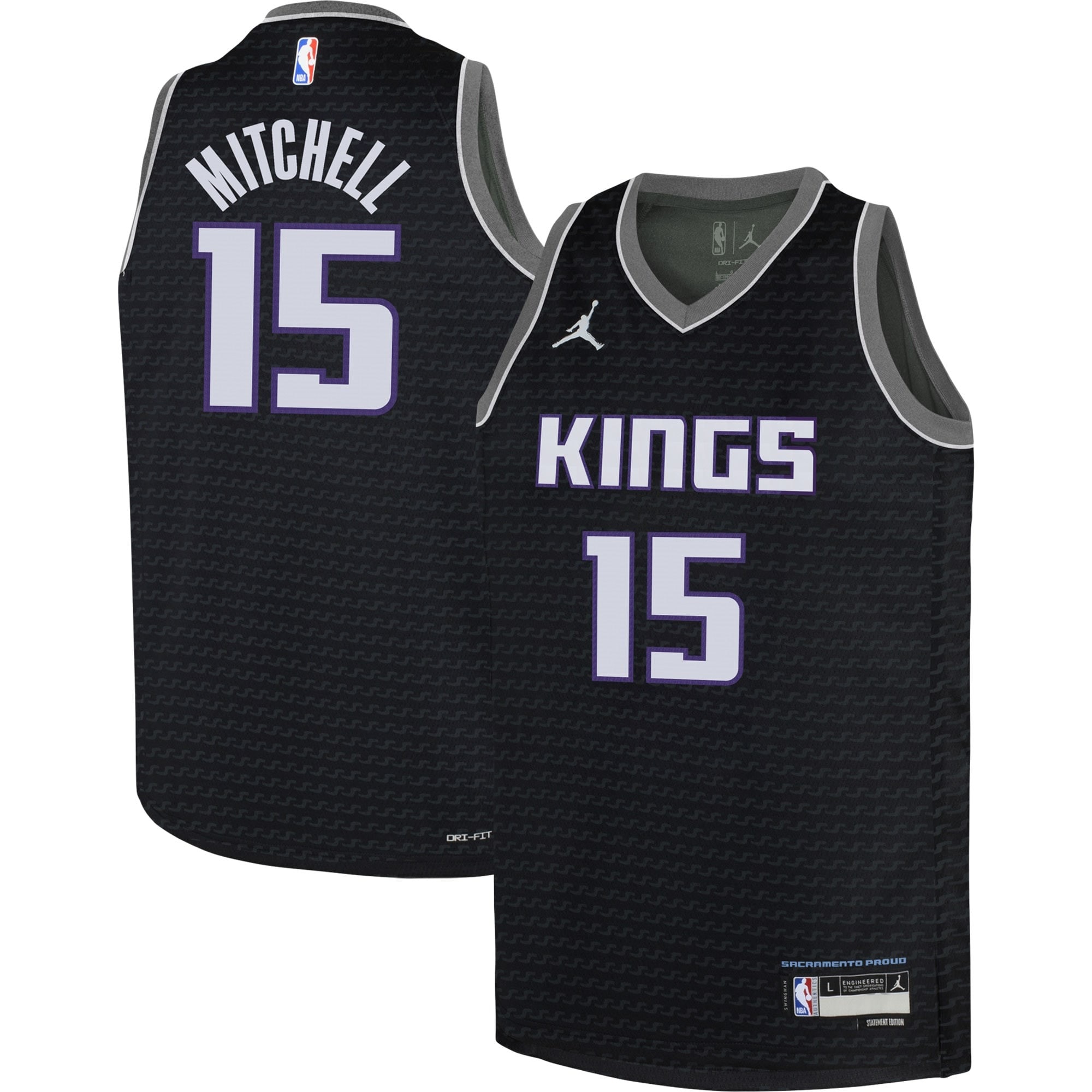 Jordan Brand Davion Mitchell Black Sacramento Kings Swingman Jersey Statement Edition
