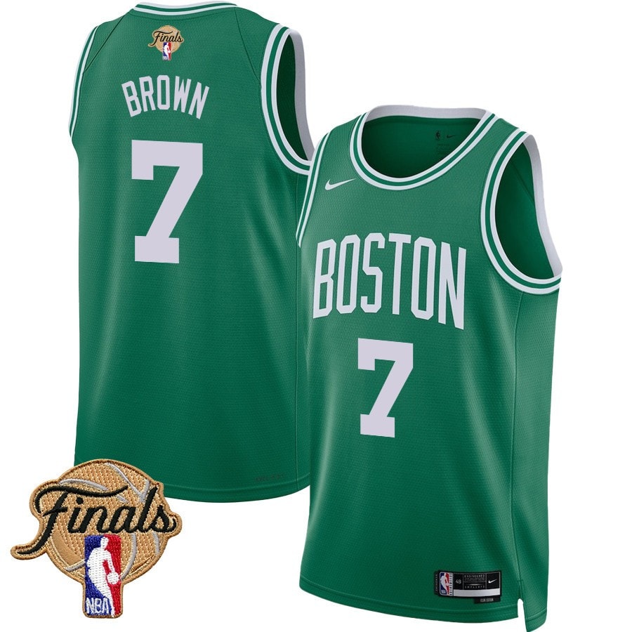 Jaylen Brown 7 Boston Celtics 2024 Finals Patch Icon Edition Jersey Kelly Green