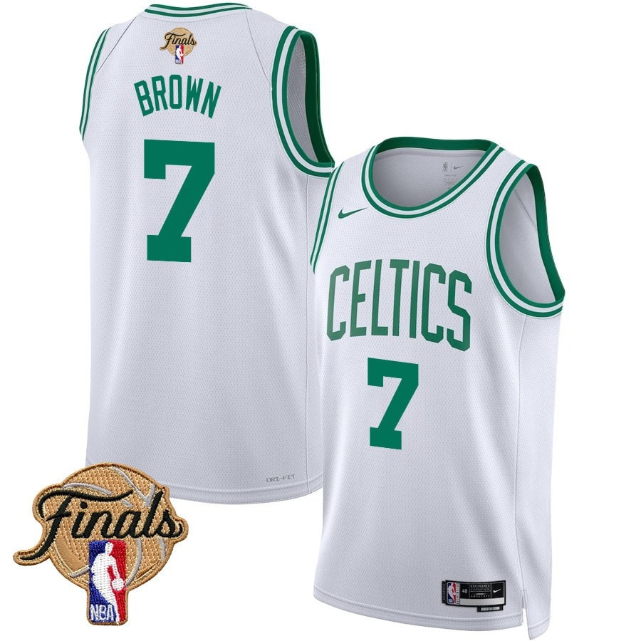 Jaylen Brown 7 Boston Celtics 2024 Finals Patch Swingman Jersey Association Edition White