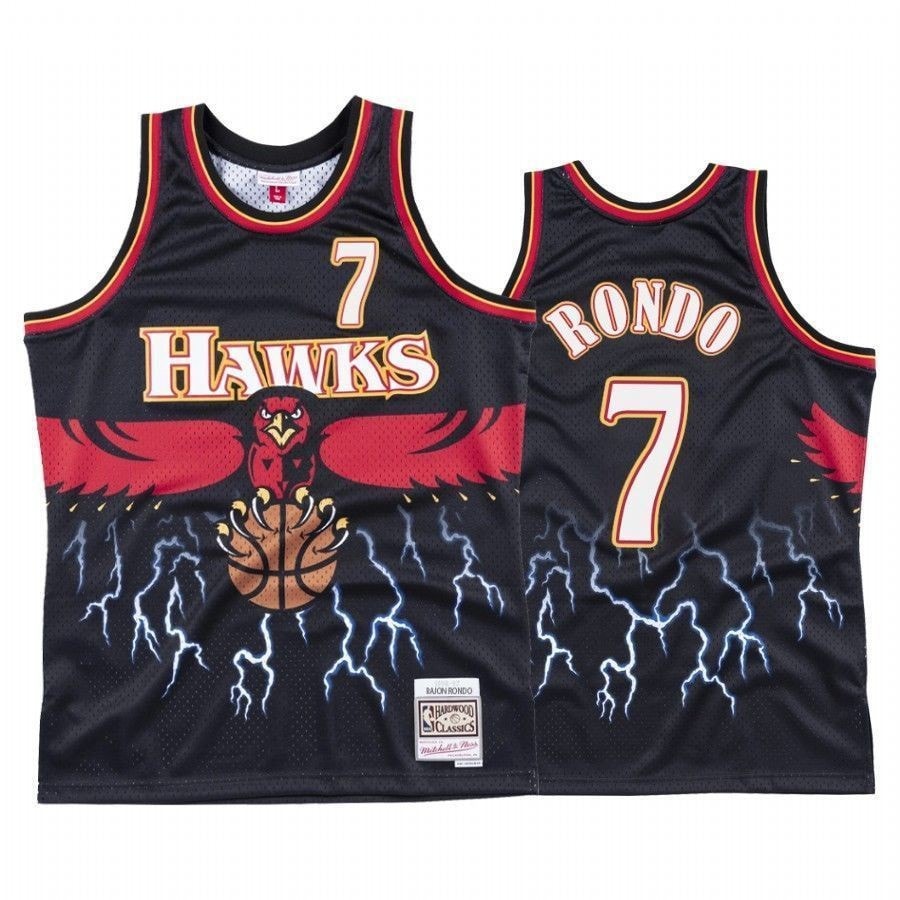 Men's Rajon Rondo 7 Atlanta Hawks Black Lightning Jersey - 100% Polyester, Sizes