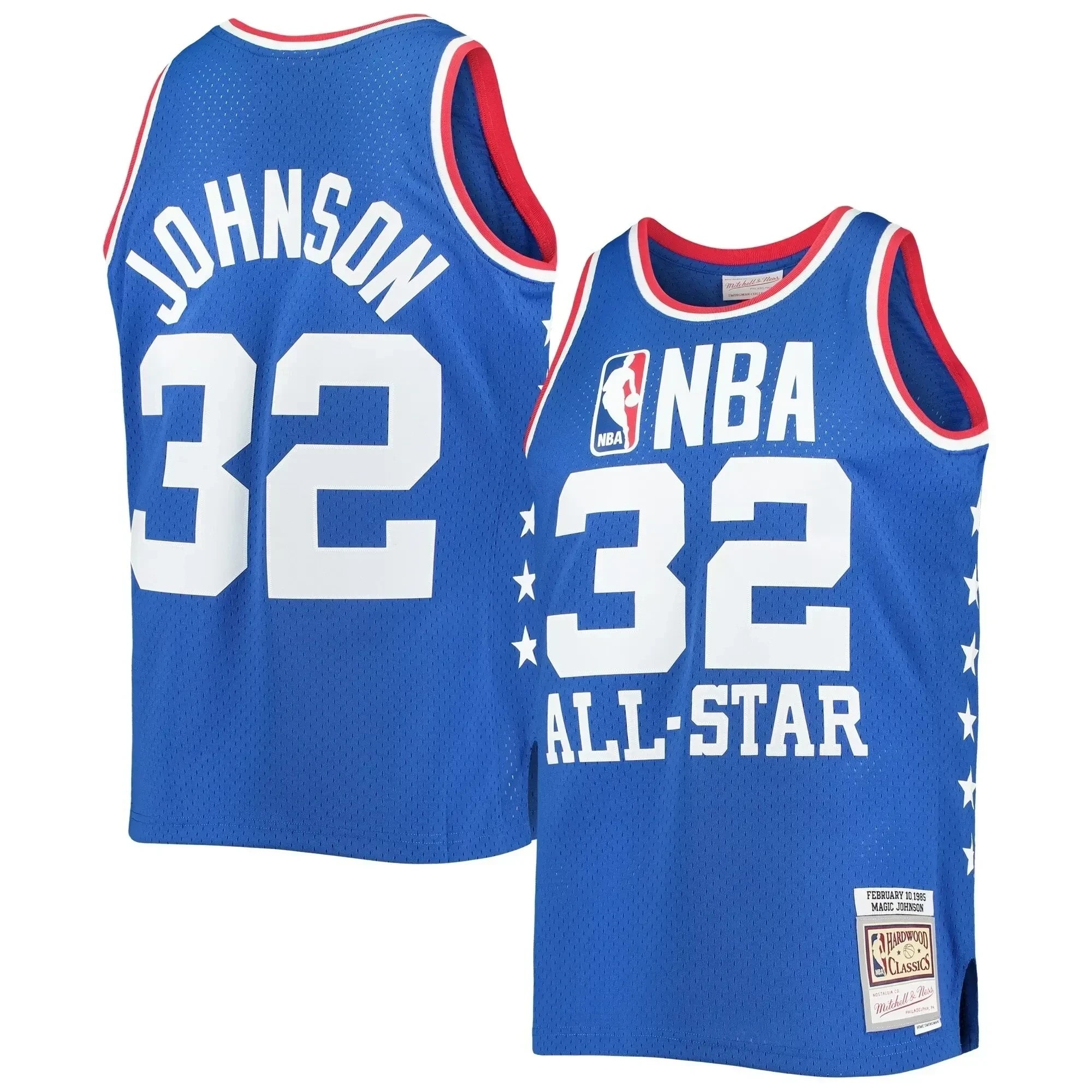 Magic Johnson Western Conference Mitchell & Ness 1985 All-Star Game Swingman Jersey Royal Multicolor
