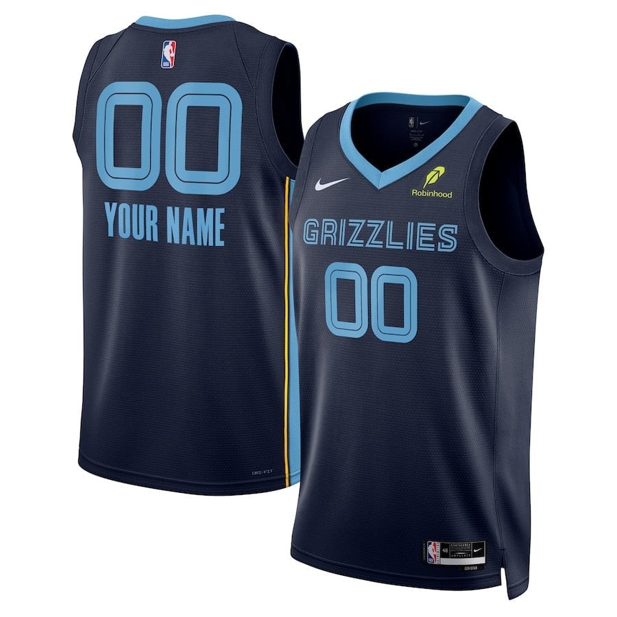 Memphis Grizzlies Unisex Custom Swingman Badge Jersey Icon Edition Navy