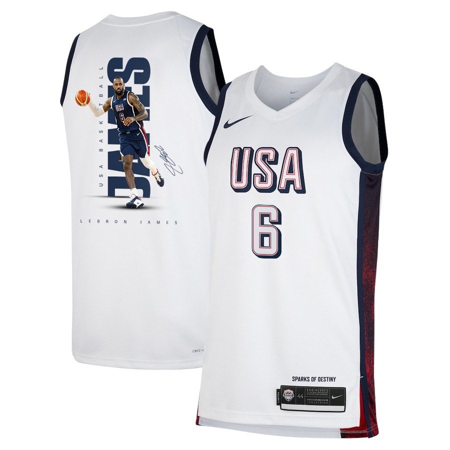 LeBron James 6 Olympic Paris 2024 USA Basketball Swingman Jersey White Multicolor Unisex Adult