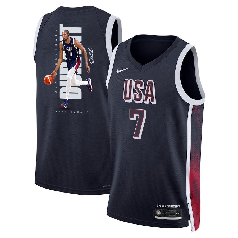 Kevin Durant 7 Olympic Paris 2024 USA Basketball Swingman Jersey Navy Multicolor Unisex