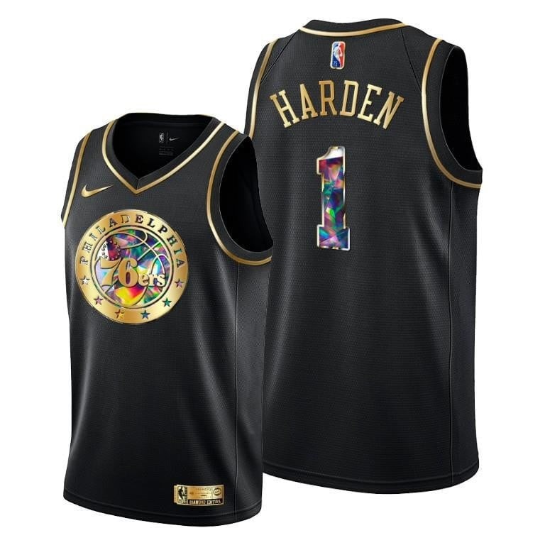 James Harden 1 Philadelphia 76ers Diamond Logo Black Men's Jersey - 100% Polyester