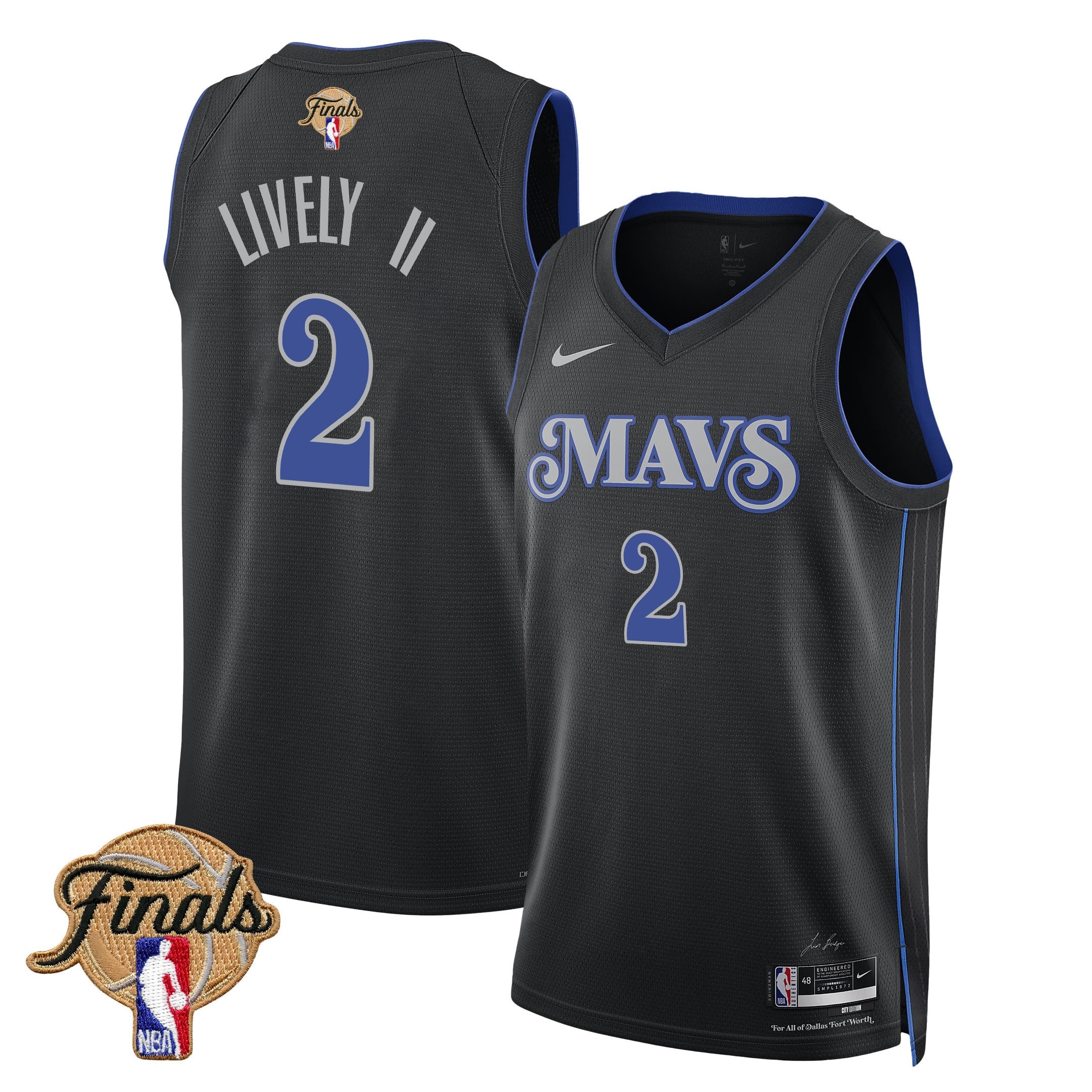 Dereck Lively II Dallas Mavericks 2024 Finals Patch Swingman Jersey City Edition Black