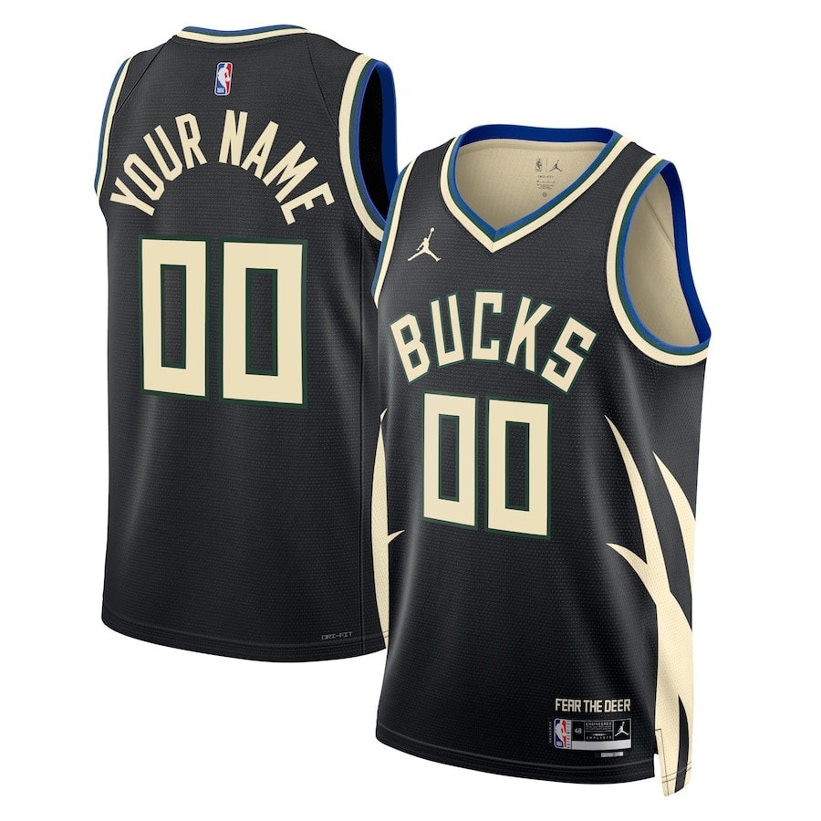 Milwaukee Bucks 2023/24 Statement Swingman Custom Men Jersey Black Multicolor