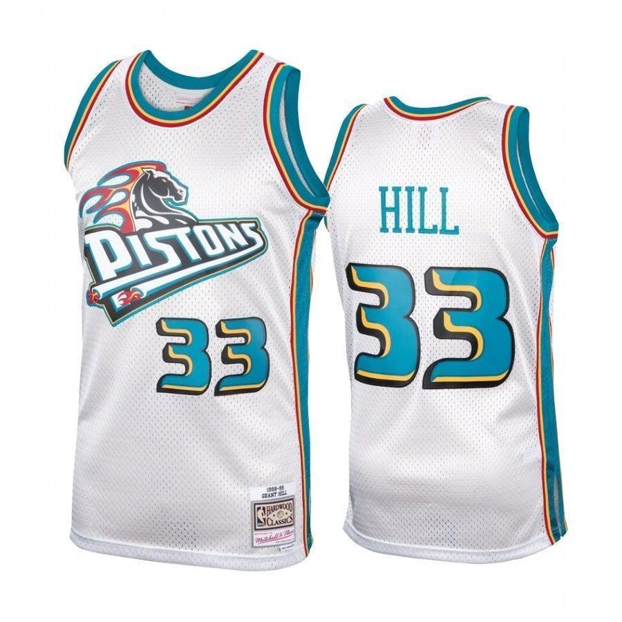 Men's Detroit Pistons Grant Hill Platinum Hardwood Classics Jersey #33