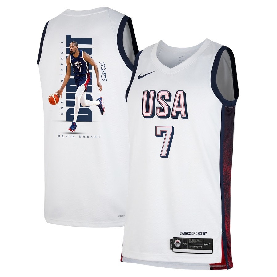 Kevin Durant 7 Olympic Paris 2024 USA Basketball Swingman Jersey White Multicolor Unisex Adult