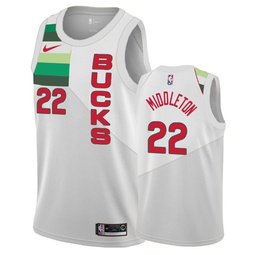 Men's Bucks Khris Middleton #22 Earned Edition White Basketball Jersey