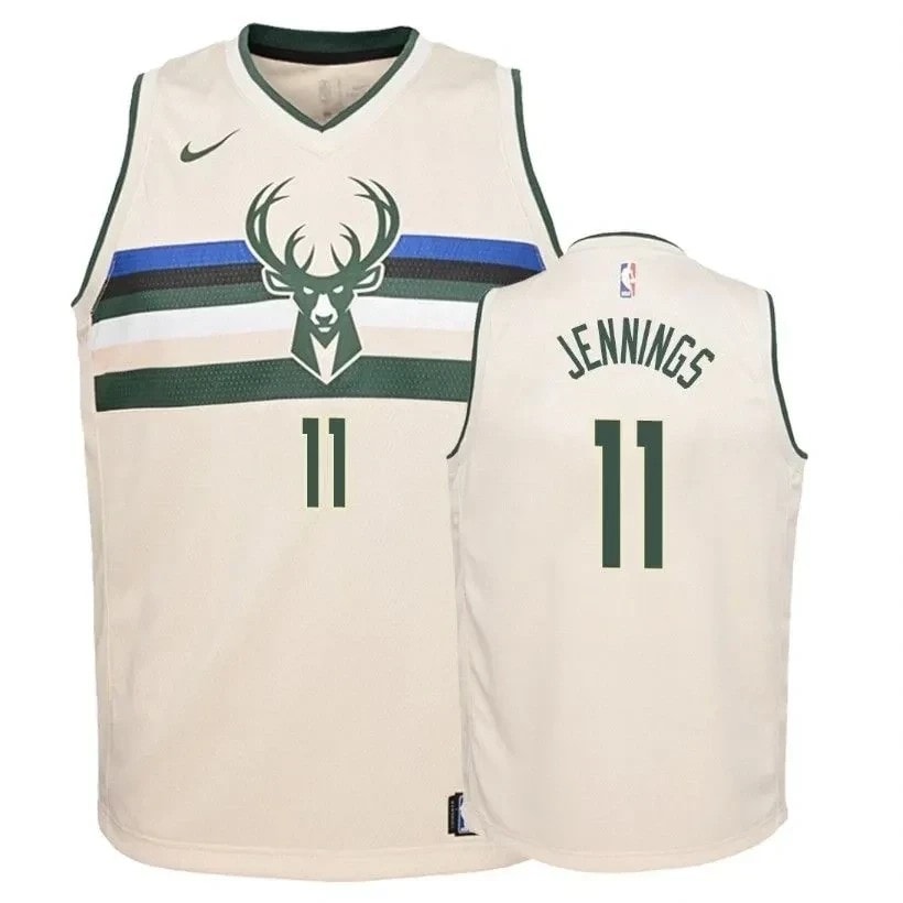 Bucks Brandon Jennings 11 City Cream Multicolor Jersey