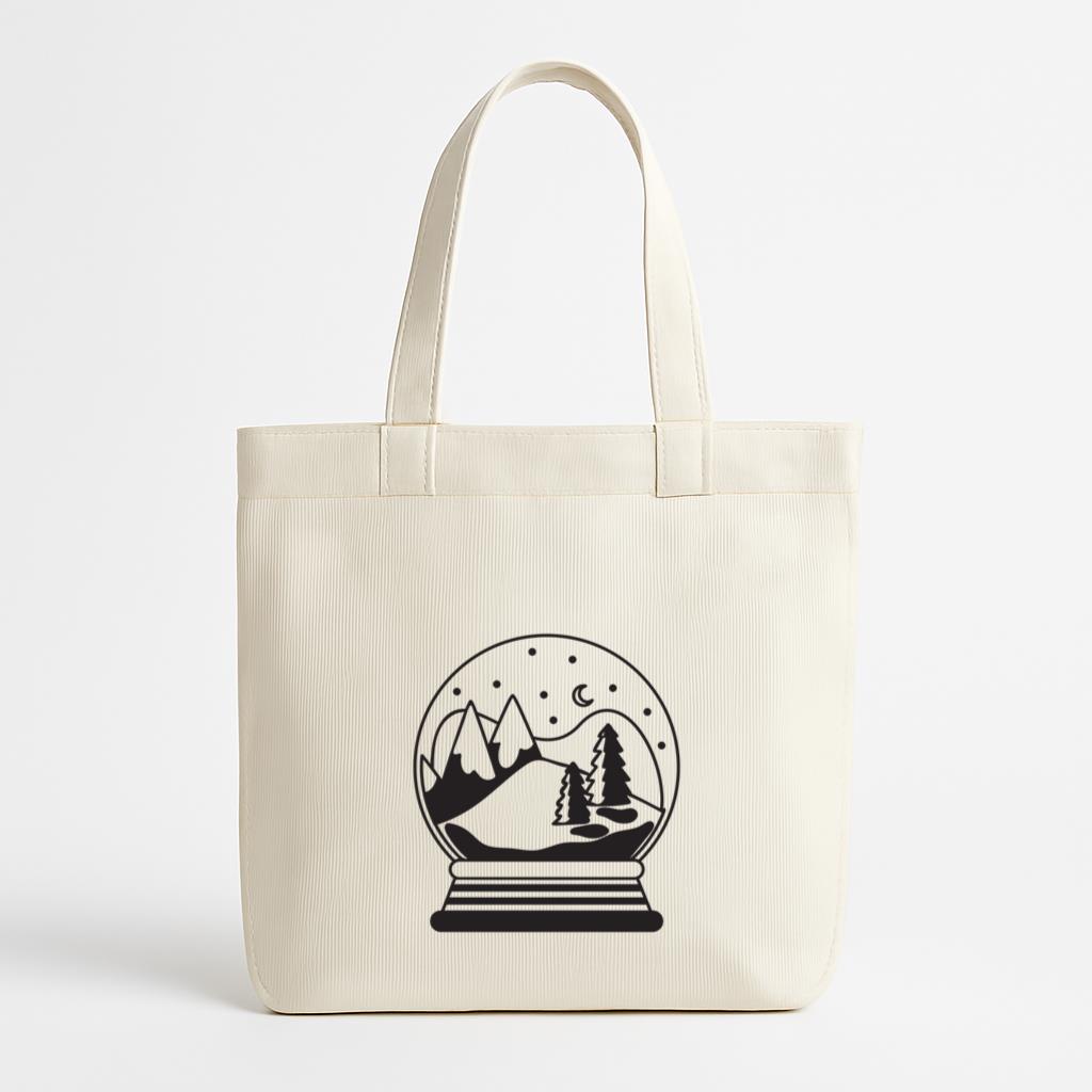 Mountain Scene Snow Globe Stroke Canvas Tote Bag