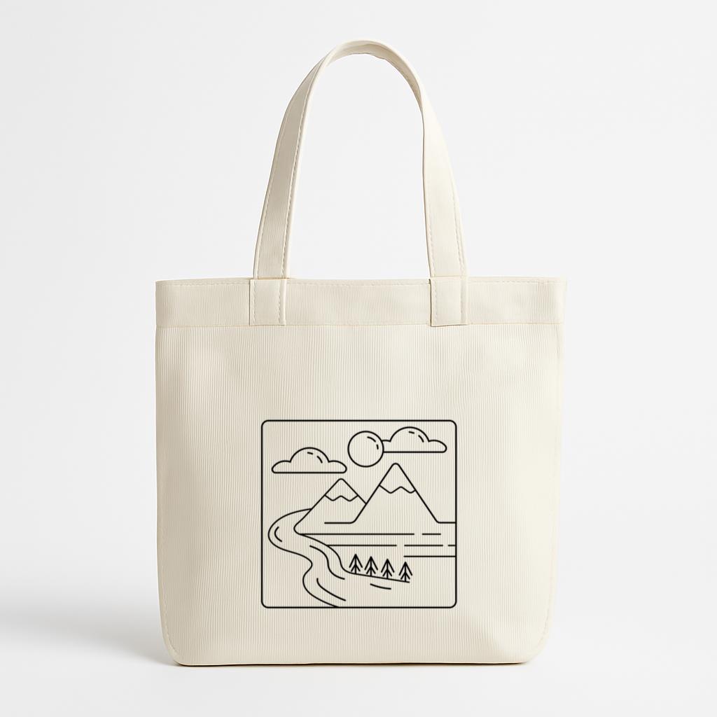 Mountains Landscape And River Stroke Canvas Tote Bag