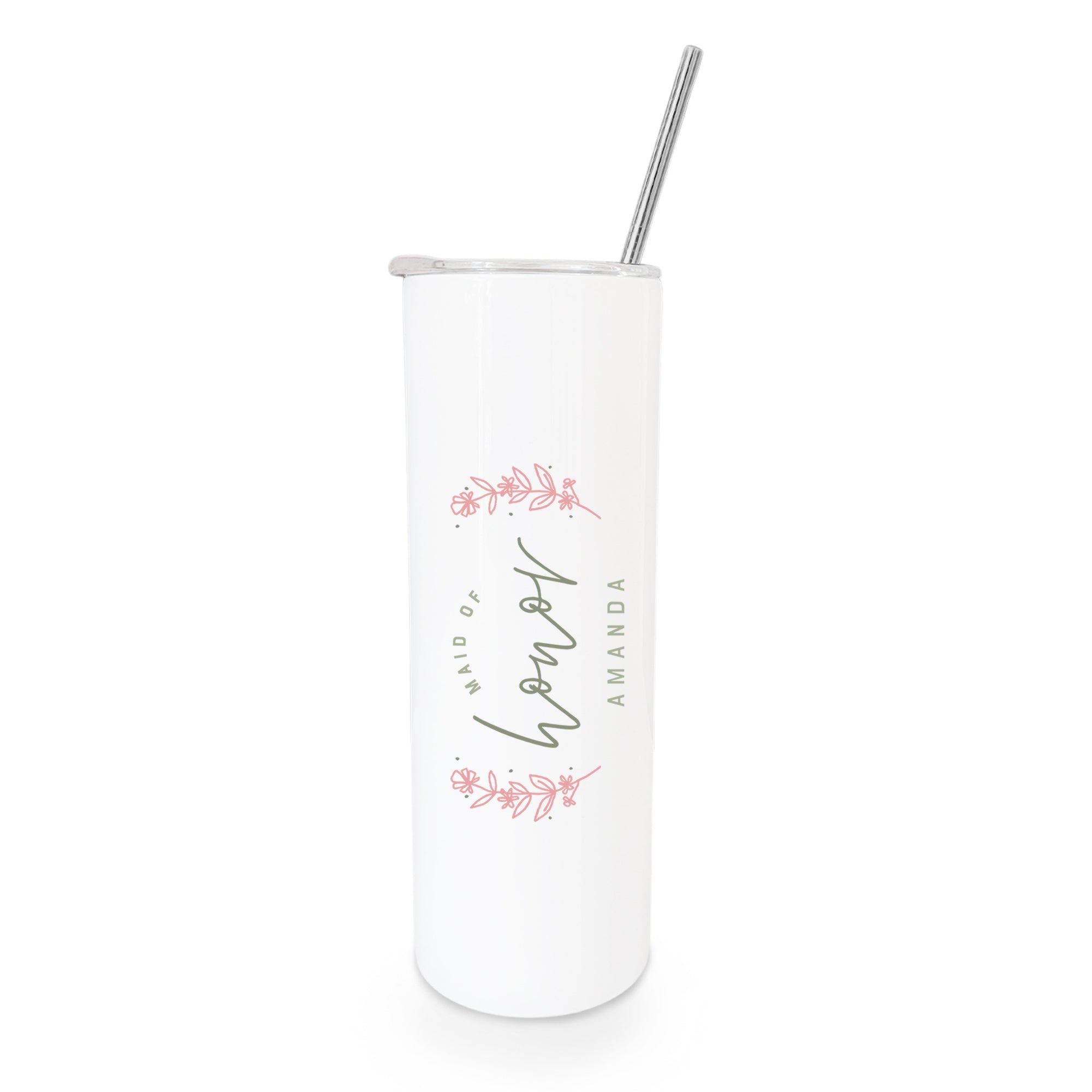 Personalized Name Floral Maid of Honor Wedding Tumbler