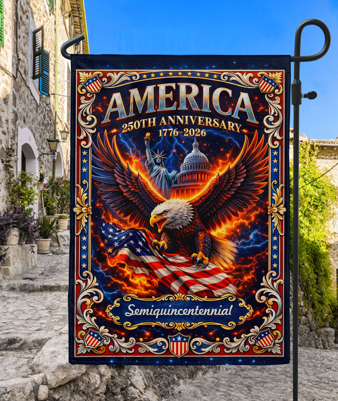 1776-2026 America 250th Anniversary Garden Flag Bald Eagle US Capitol Statue of Liberty Double Sided