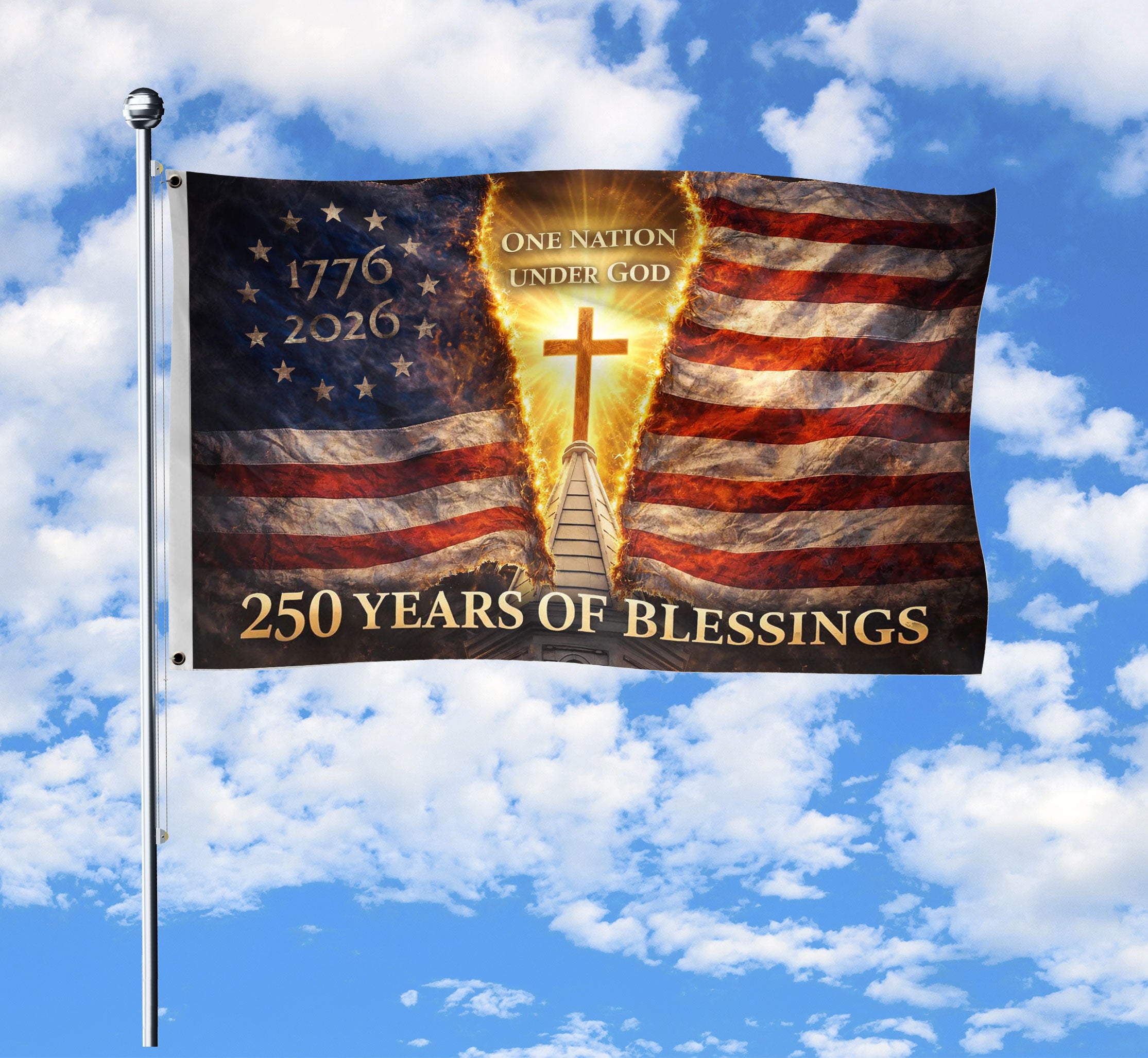250 Years of Blessings 1776-2026 One Nation Under God USA Christian Double Sided House Flag