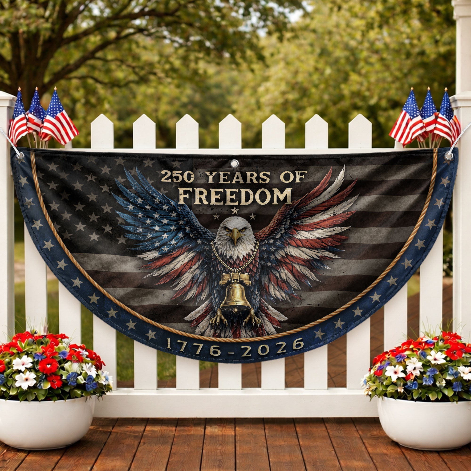 250 Years of Freedom Fence Flag 1776-2026 Patriotic Eagle Liberty Bell Banner