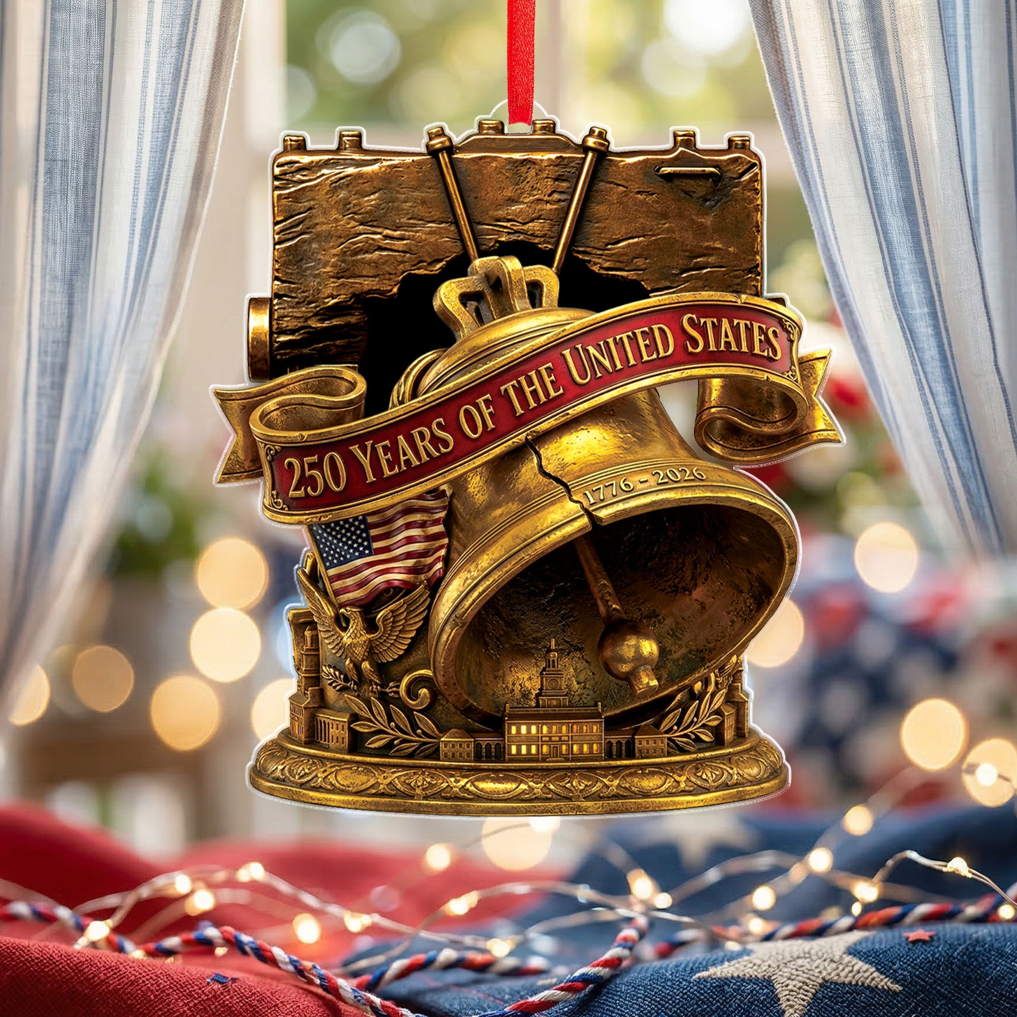 250 Years United States 1776-2026 Antique Bronze Liberty Bell Acrylic Ornament