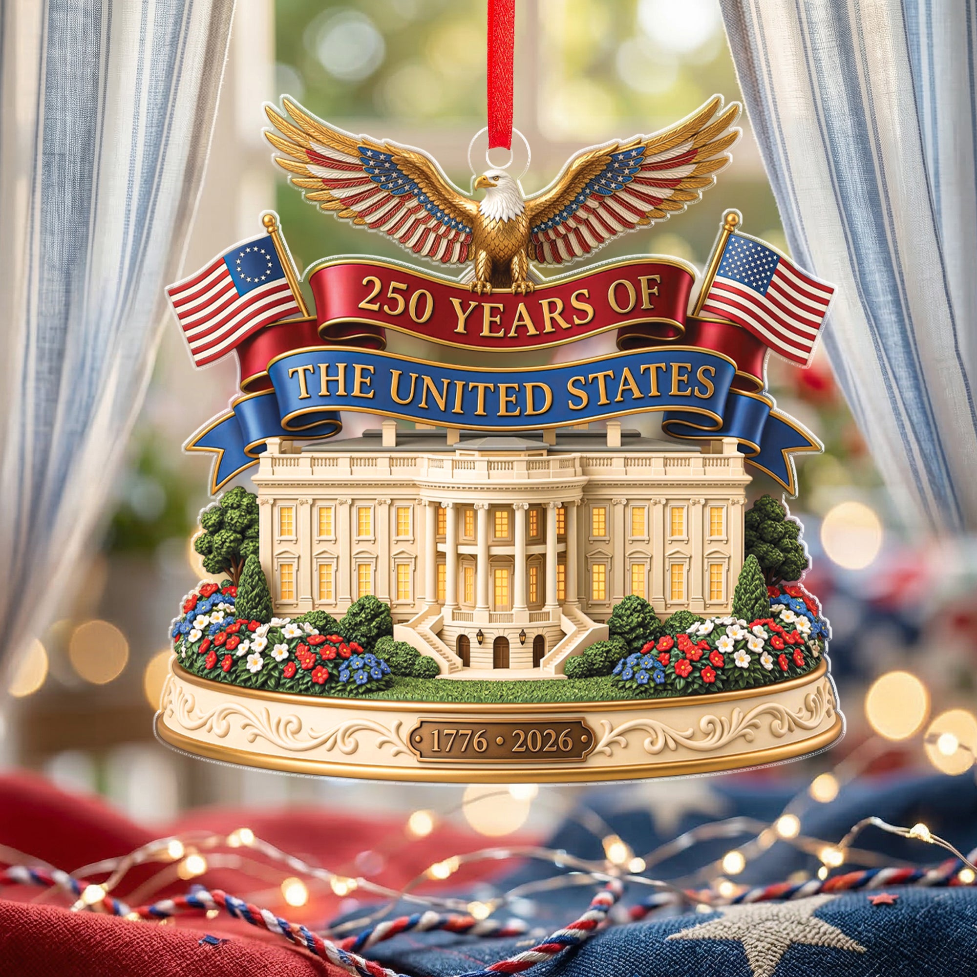 250 Years United States Acrylic Ornament Patriotic Eagle White House 1776-2026