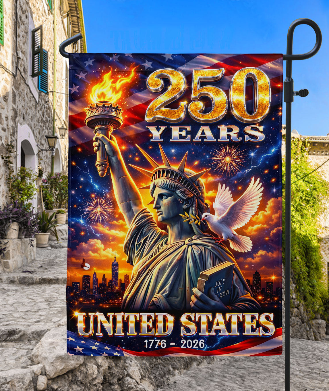 250 Years United States Garden Flag Statue of Liberty Patriotic 1776 2026 Yard Banner