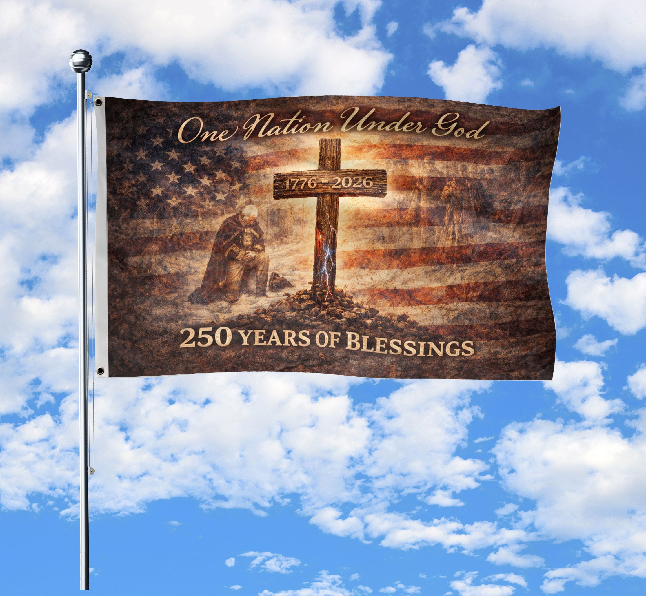250th America Anniversary One Nation Under God Double Sided Patriotic House Flag Banner