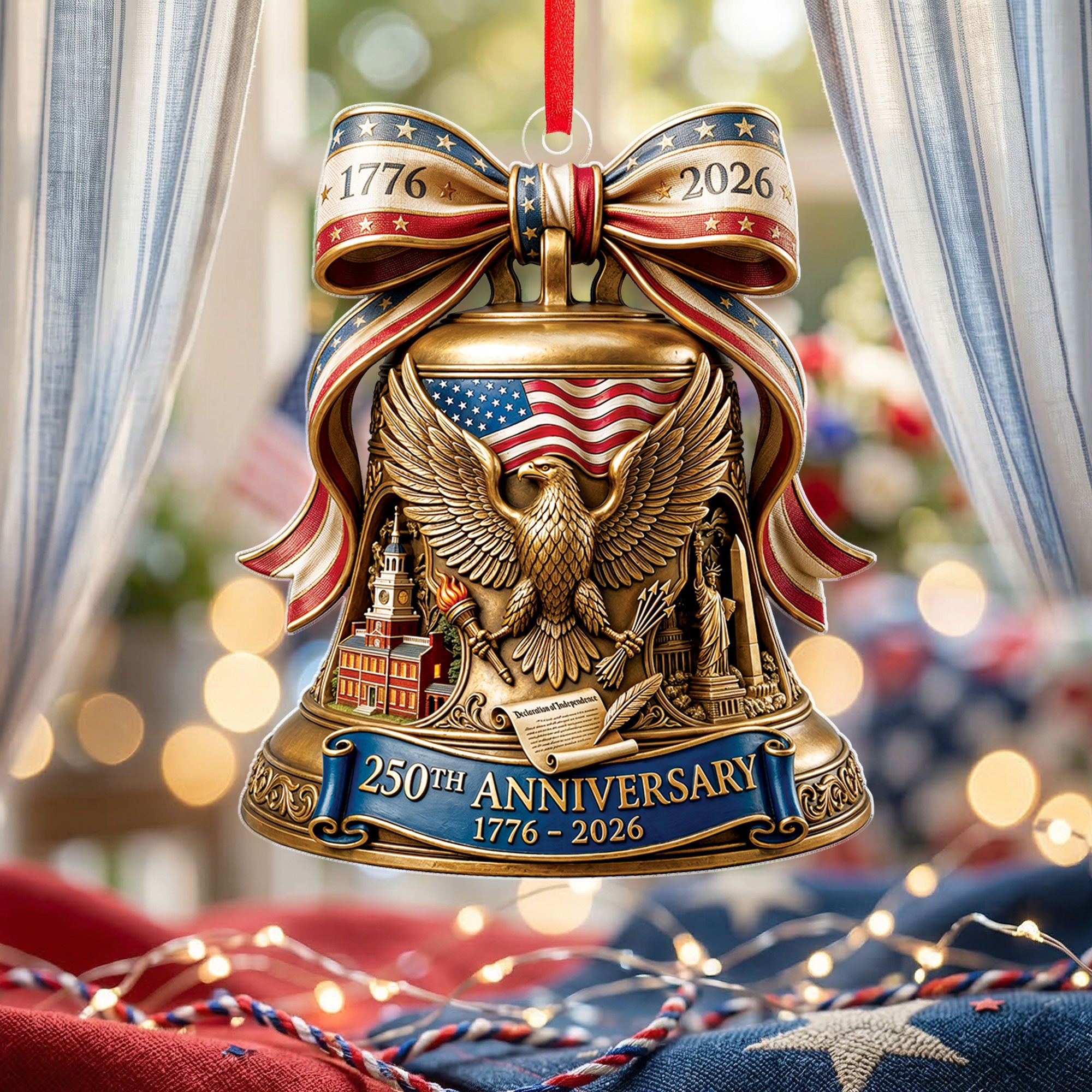 250th Anniversary 1776-2026 Liberty Bell Eagle Stars Bow Acrylic Ornament