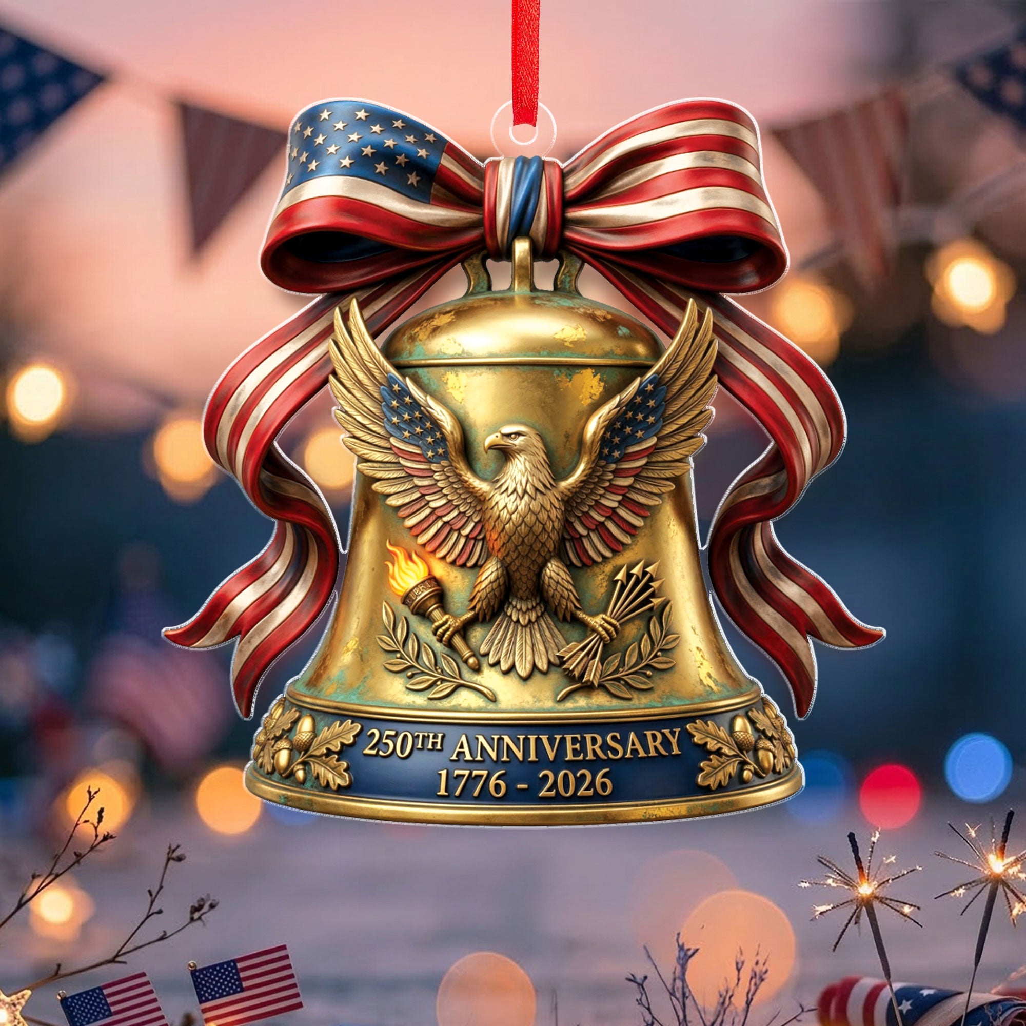 250th Anniversary U.S. Acrylic Ornament with American Eagle and Patriotic Bell