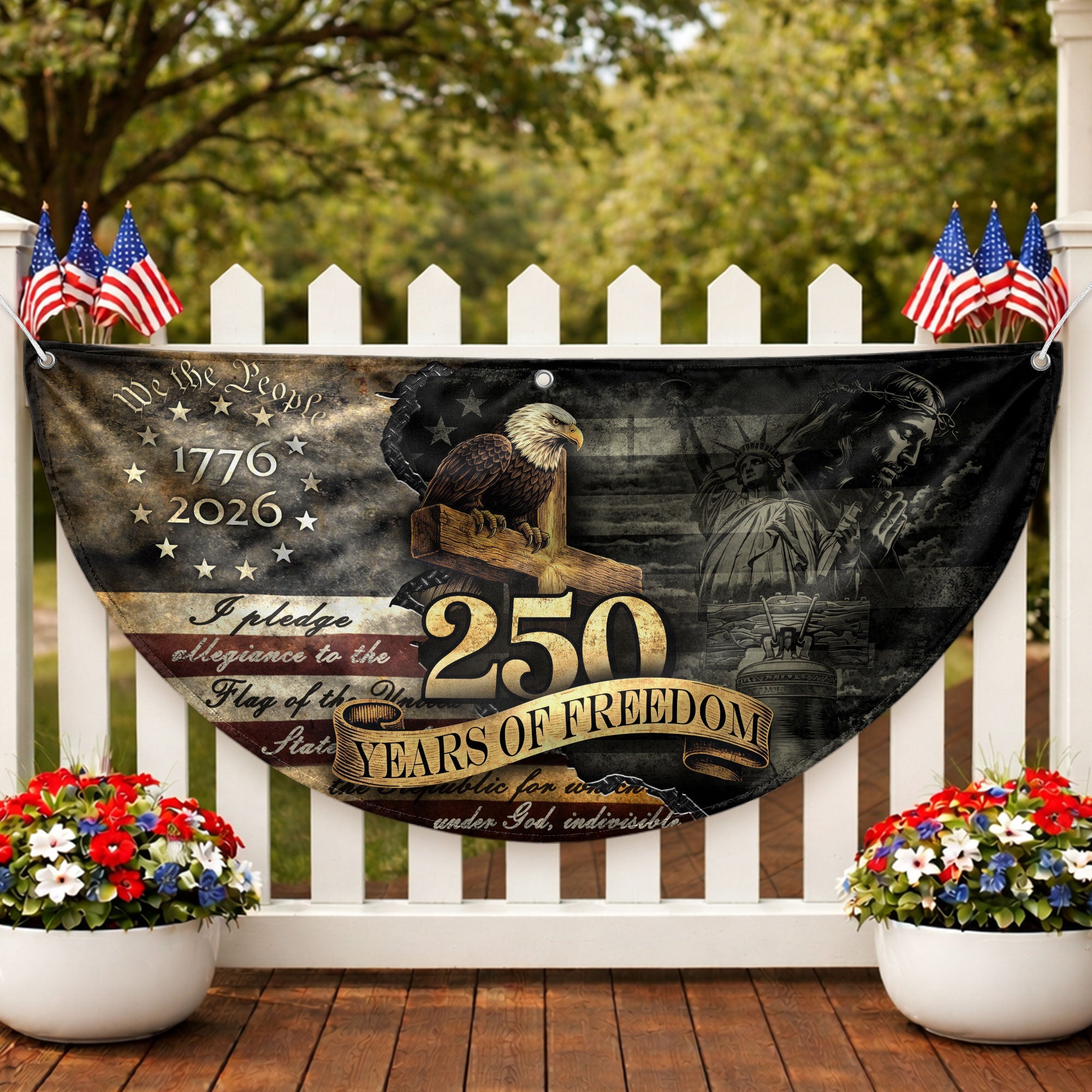 250th Anniversary USA Fence Flag 1776-2026 Eagle Patriotic American Decor