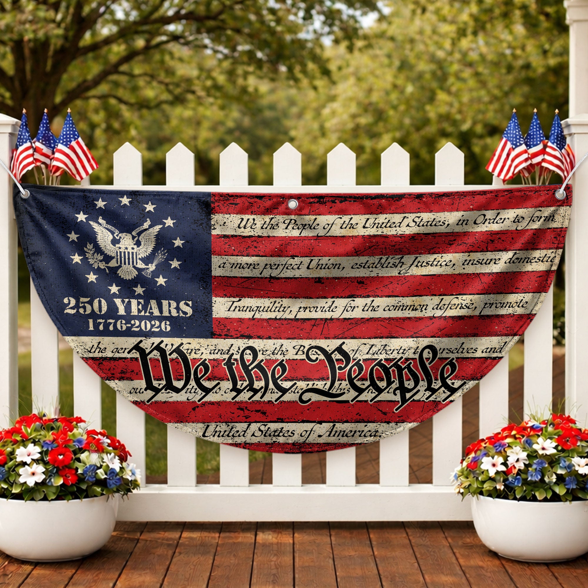 250th Anniversary USA Flag Fence Banner We The People Patriotic Design Red White Blue
