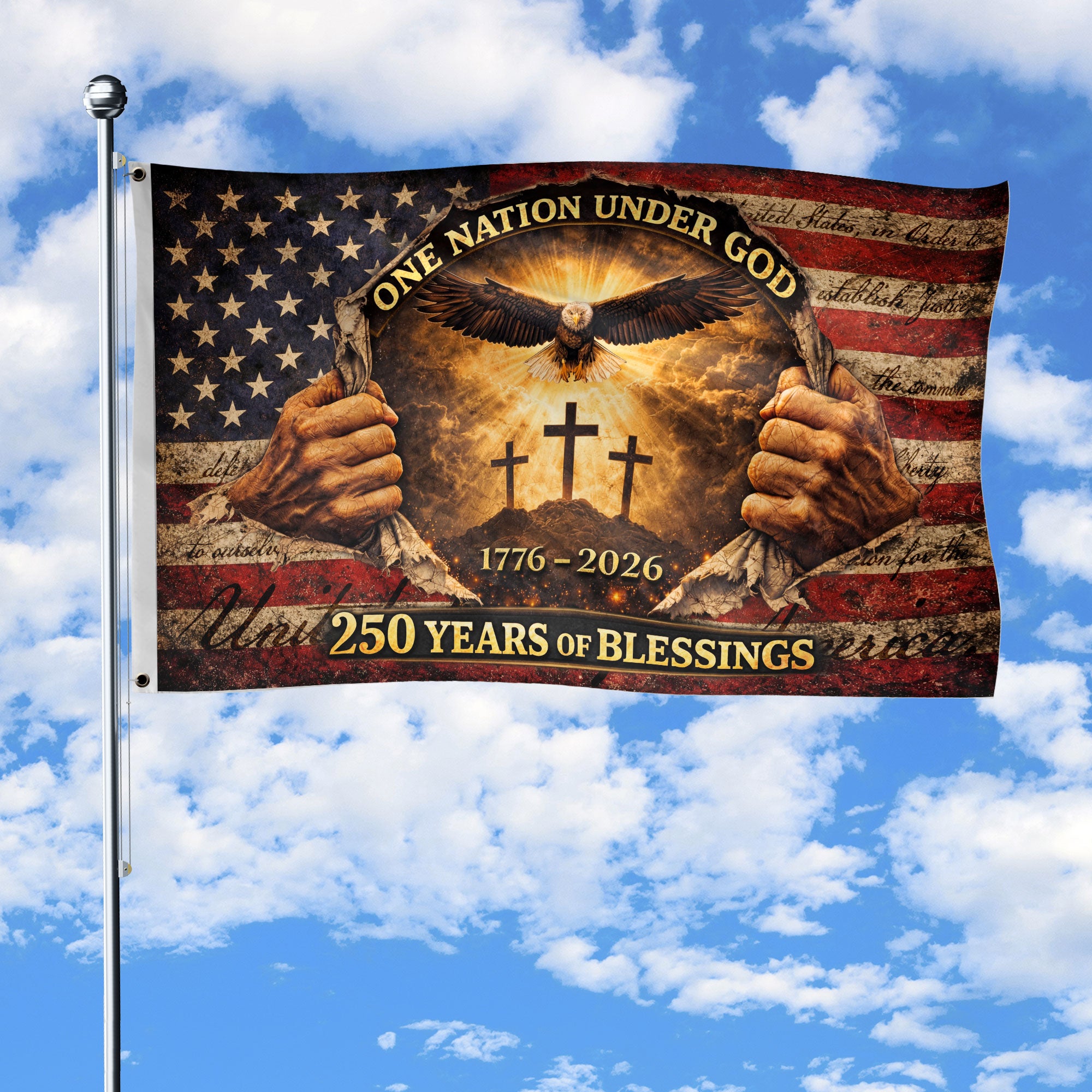 250th Anniversary USA House Flag 1776-2026 Patriotic American Eagle Cross Design