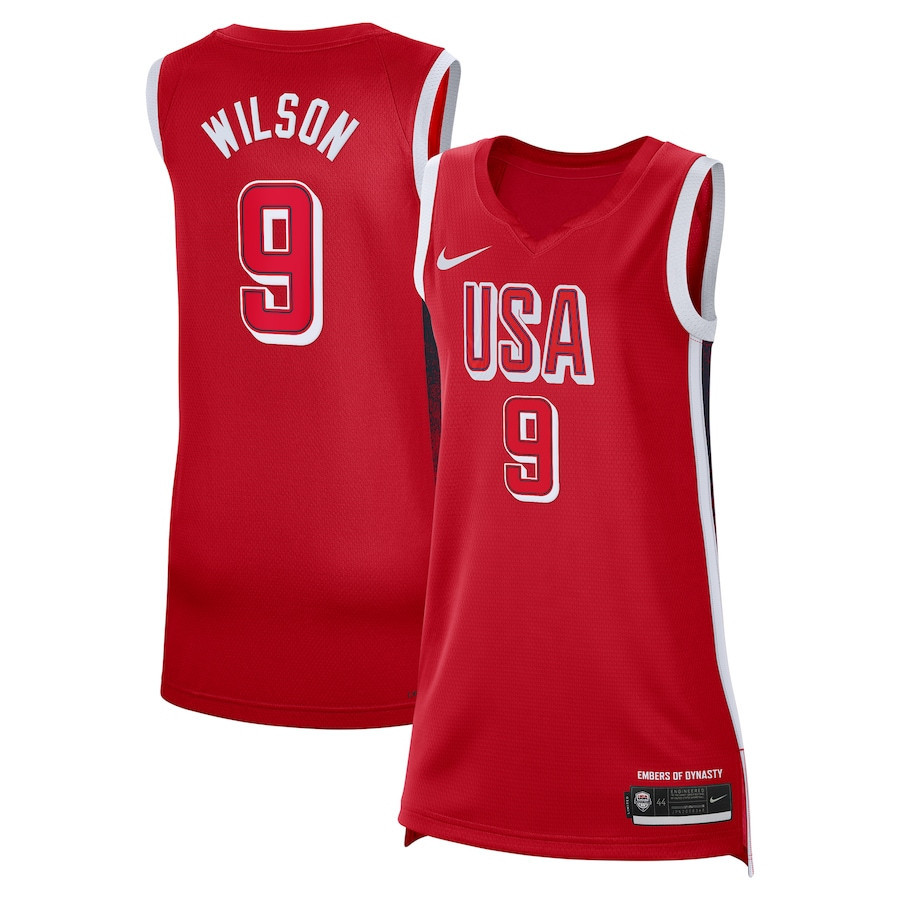 A'ja Wilson #9 USA Basketball 2024 Swingman Player Jersey Red Multicolor Unisex Adult