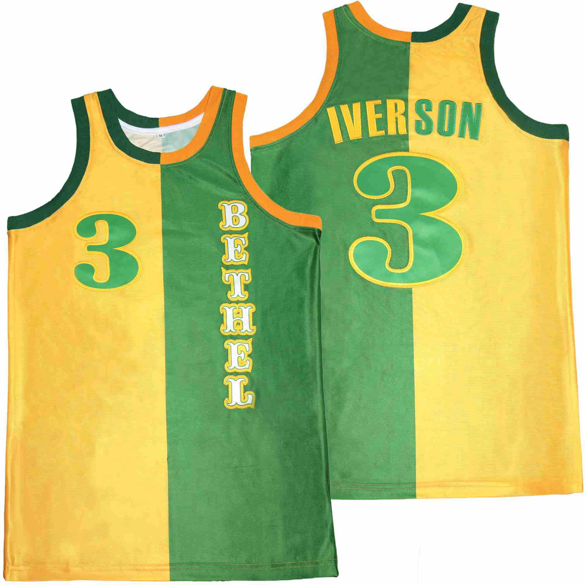 Allen Iverson 3 Bethel High School Two-Toned Swingman Jersey Yellow Green Unisex