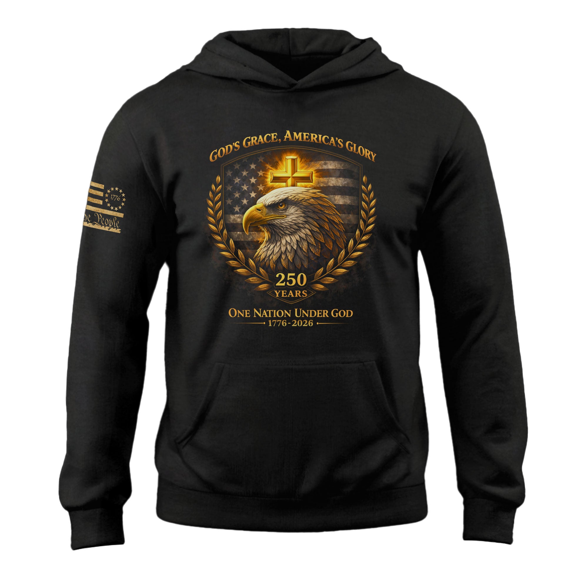 America 250th Anniversary Hoodie 1776-2026 Bald Eagle Christian Cross Unisex