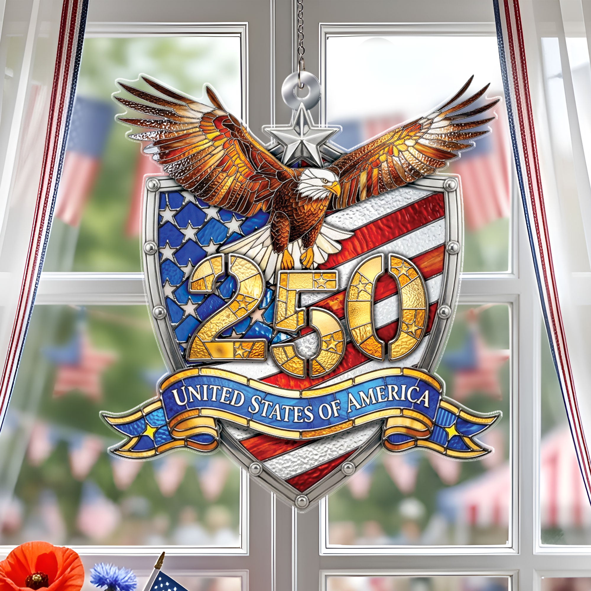 America 250th Anniversary Patriotic Eagle Shield USA Flag Acrylic Suncatcher Ornament