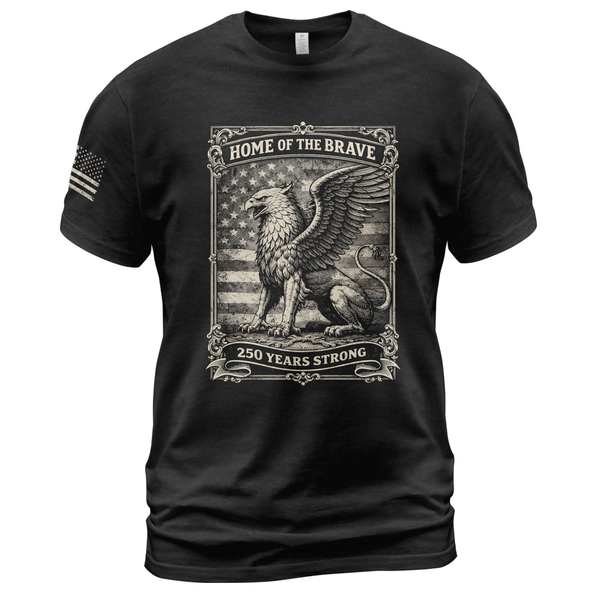 America 250th Anniversary T-Shirt 1776-2026 Home of the Brave Griffin & Flag Tee