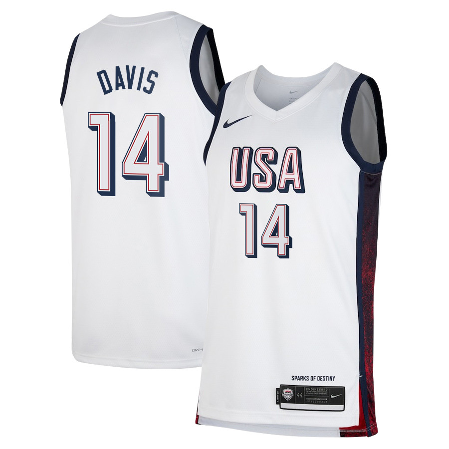 Anthony Davis 14 Men's USA Basketball 2024 Swingman Player Jersey White Multicolor Unisex
