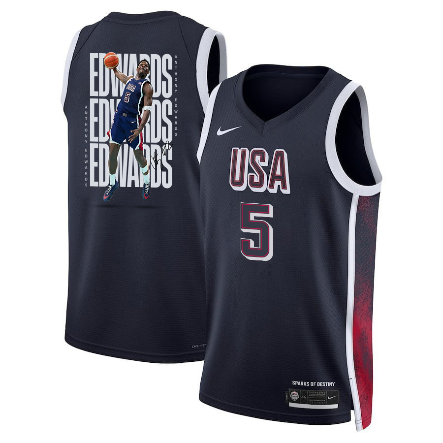 Anthony Edwards 5 Key Player USA Basketball 2024 Swingman Jersey Navy Multicolor Men's Unisex