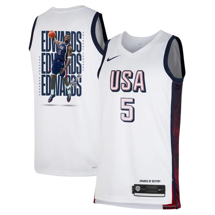 Anthony Edwards 5 Key Player USA Basketball 2024 Swingman Jersey White Multicolor Men's Unisex