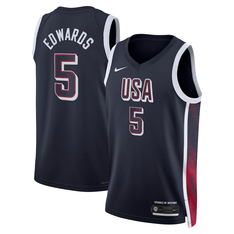 Anthony Edwards 5 Men's USA Basketball Unisex 2024 Swingman Player Jersey Navy Multicolor